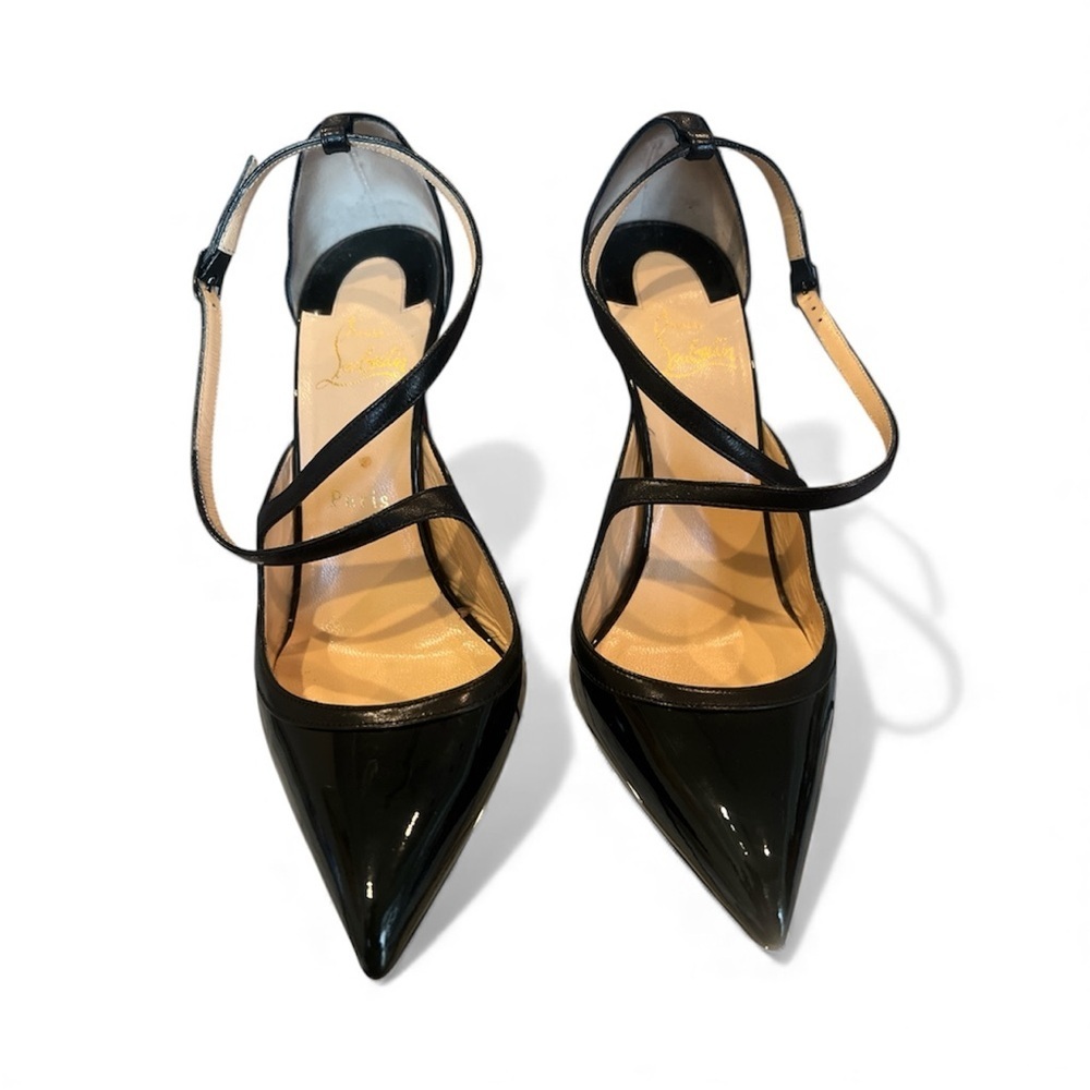Christian Louboutin Crissos Black Strappy Patent 100mm Pumps Size 38.5 With Box - Picture 3 of 6